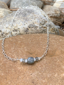 Sterling Silver oxidized chain with Labradorite & Moonstone beads