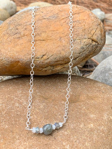 Sterling Silver oxidized chain with Labradorite & Moonstone beads