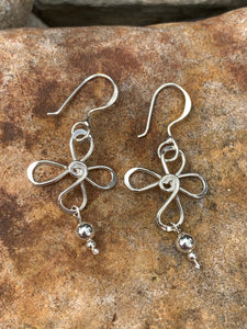 Sterling Silver Flower earring with Sterling Silver bead